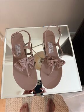 Salvatore Ferragamo Women's Bow Jelly Sandals in Taupe
